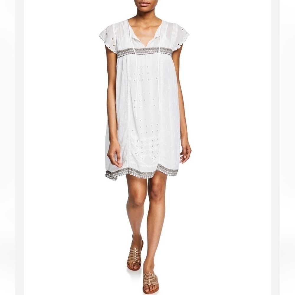 Johnny Was White DAISY EYELET DRESS Cap Sleeve Slip Keyhole Embroidery Size SMAL - Picture 1 of 9